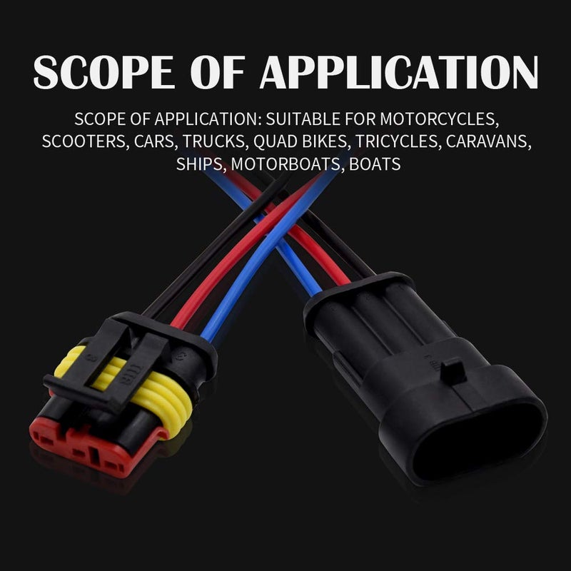 G 3 Pin Connector Waterproof Connector, Male and Female Way 16 AWG Wire Suitable for car Truck, Boat and Other Wire Connection 5 kit - Image 4